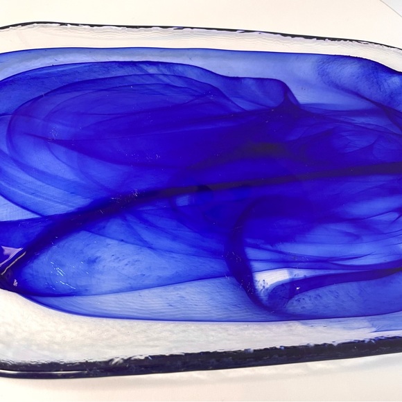 Glass Cobalt Blue Swirl Trinket Serving Tray Dish - Picture 6 of 15